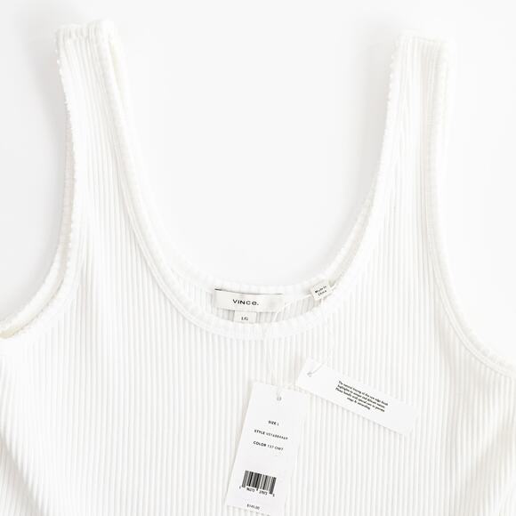 NWT Vince Raw-Edge Ribbed Scoop-Neck Tank Cotton Off White $145 - Size L - Picture 3 of 5